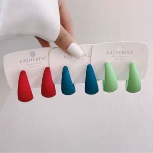 3pc KATHERINE Elegant Wide C-Type Hoop Earrings Dangle multiple color option NIB